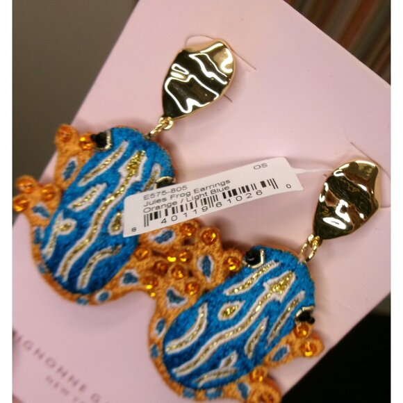 Mignonne Gavigan Frog Earrings With Embroidered Rhinestone Design - Picture 3 of 7